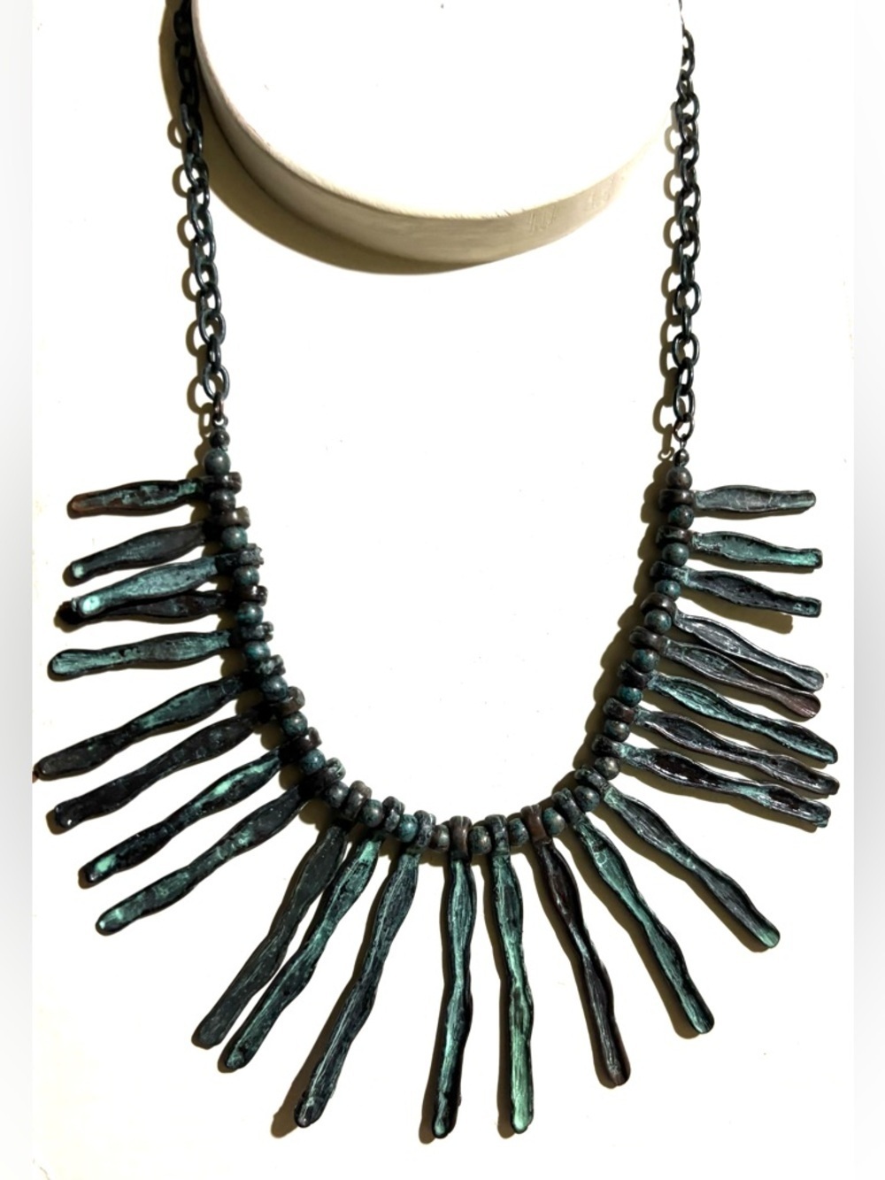 Patina metal Spike Statement Necklace - Green/Black